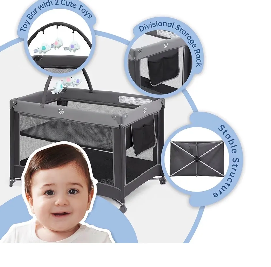 Pamo Babe Playard Crib with Bassinet and Toy Bar