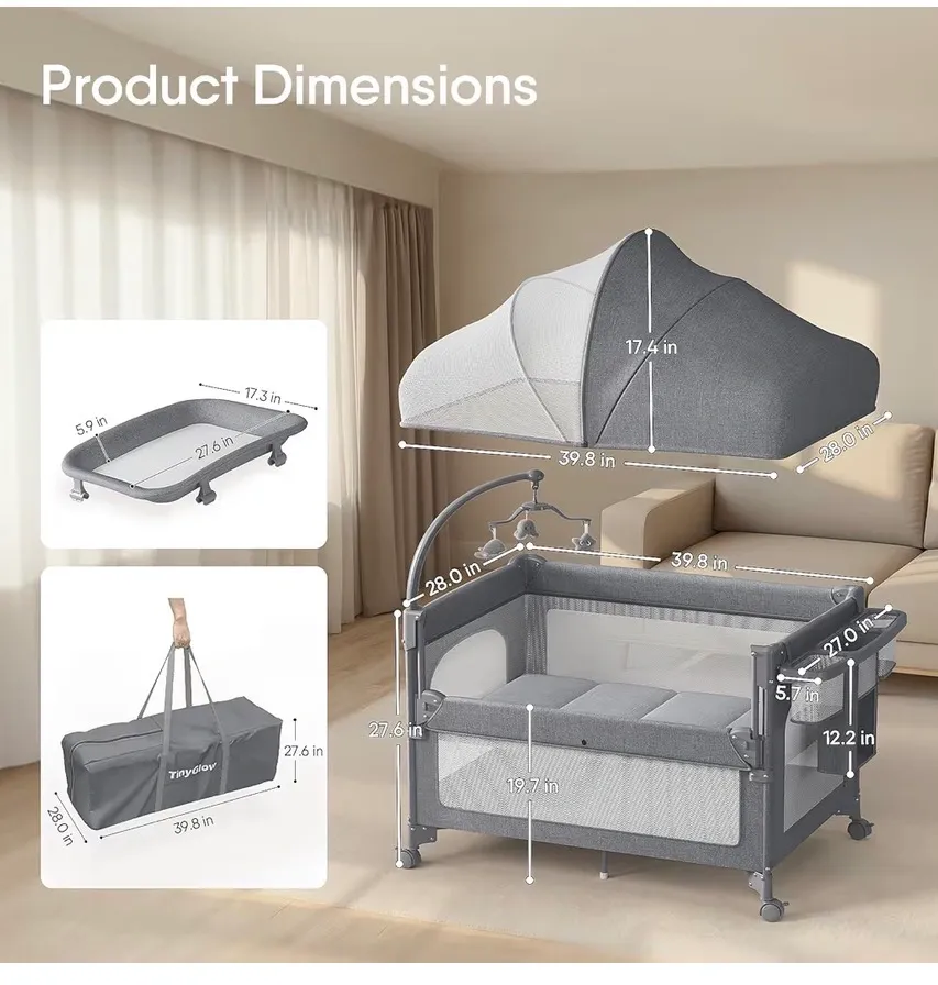 TinyGlow 4-in-1 Bassinet Playard Bedside Sleeper