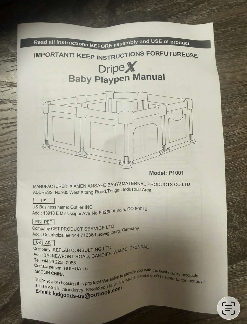 Dripex Baby Playpen, Dark Grey (52x52)