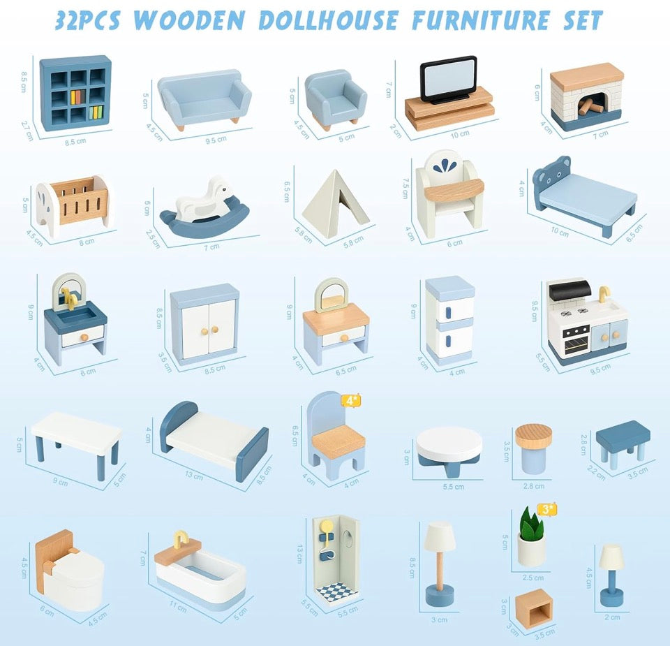 Sanlebi PINK wooden dollhouse furniture