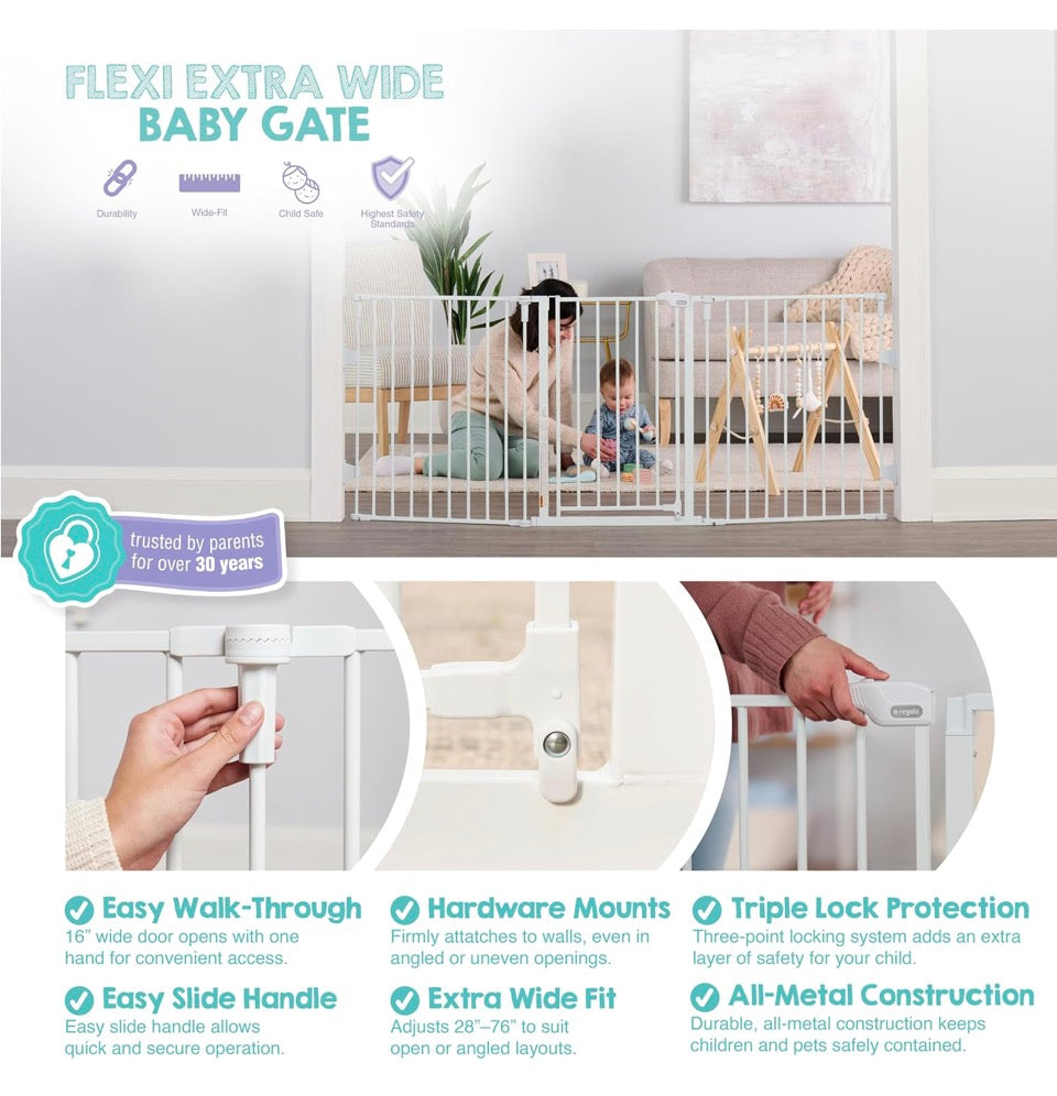 Regalo Extra Wide (76in.) Baby/Pet Gate - White