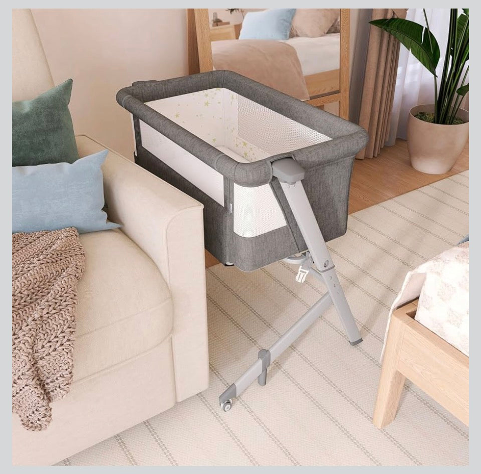 Dream On Me Skylar Bassinet & Bedside Sleeper, Adjustable Height, Grey