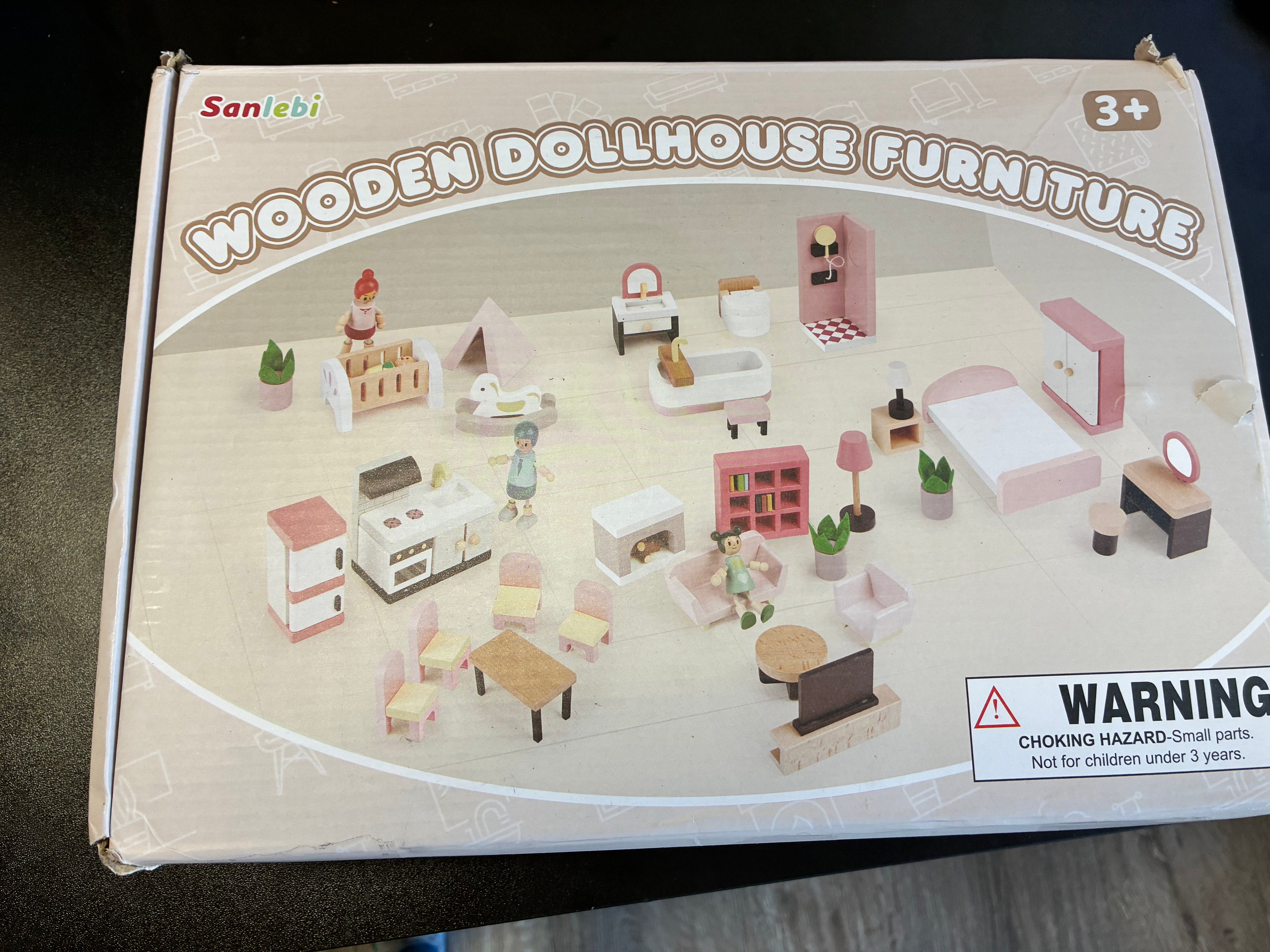 Sanlebi PINK wooden dollhouse furniture