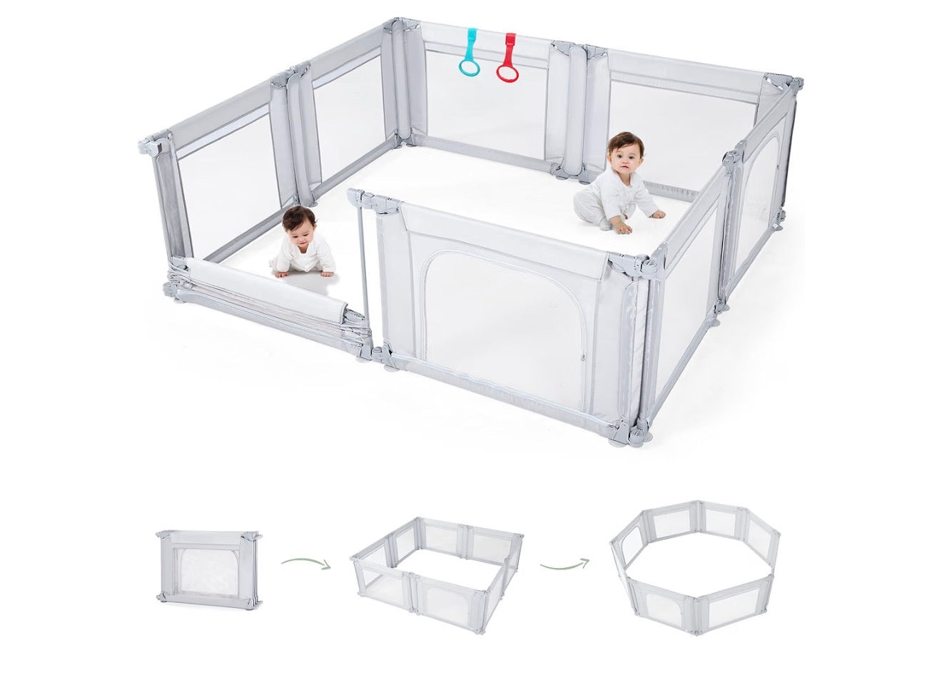 Doradotey Adjustable Playpen (79x71), Light Gray