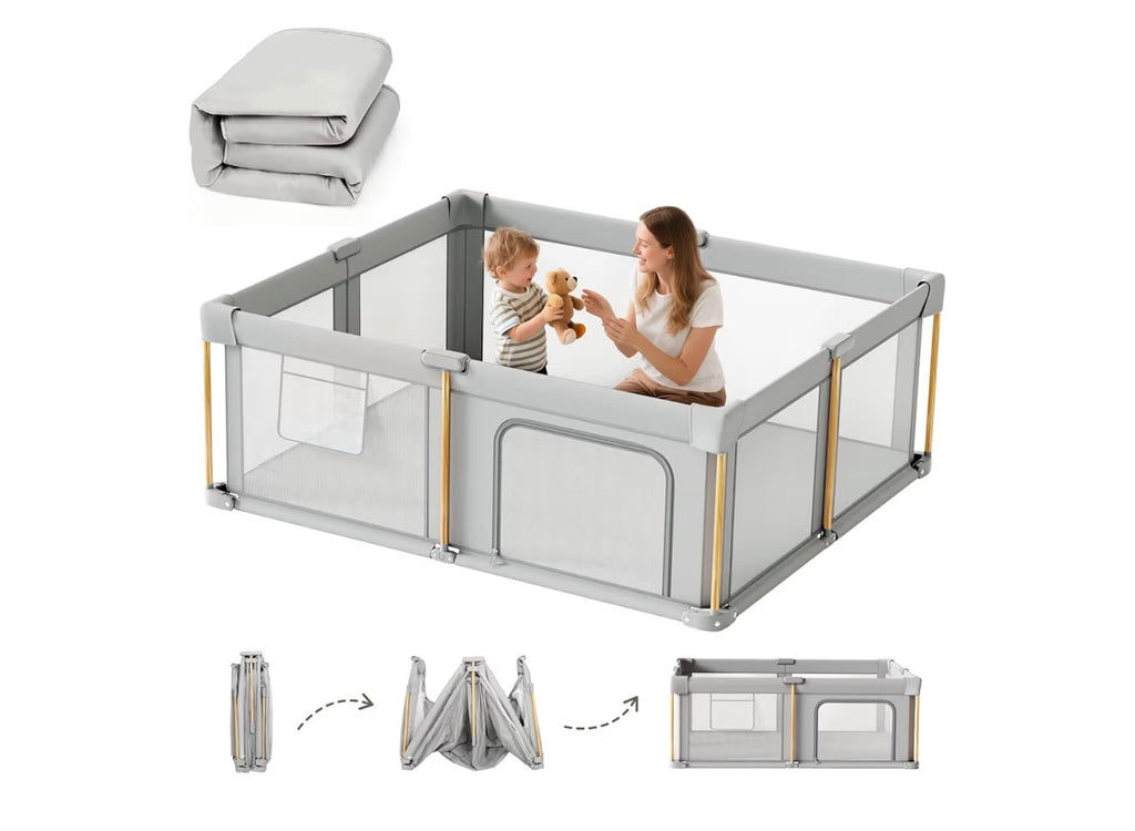 Foldable Playpen With Mat (71x59), Light Gray