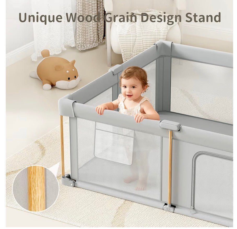 Foldable Playpen With Mat (71x59), Light Gray