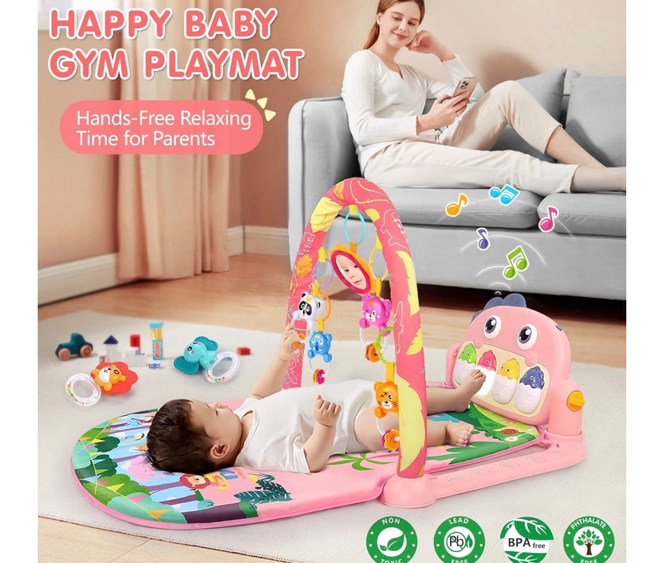 Baby Play Gym with Piano, Pink