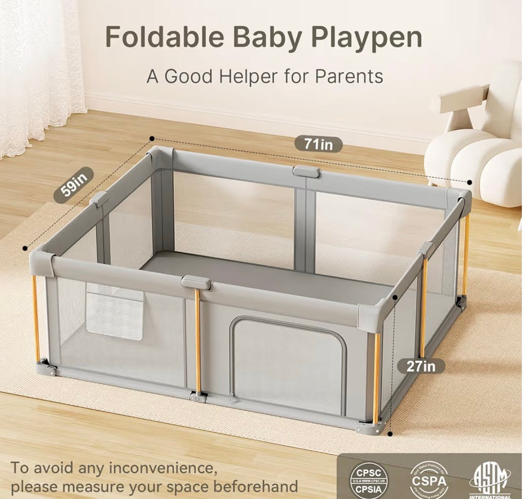 Foldable Baby Playpen with Mat (71x59)
