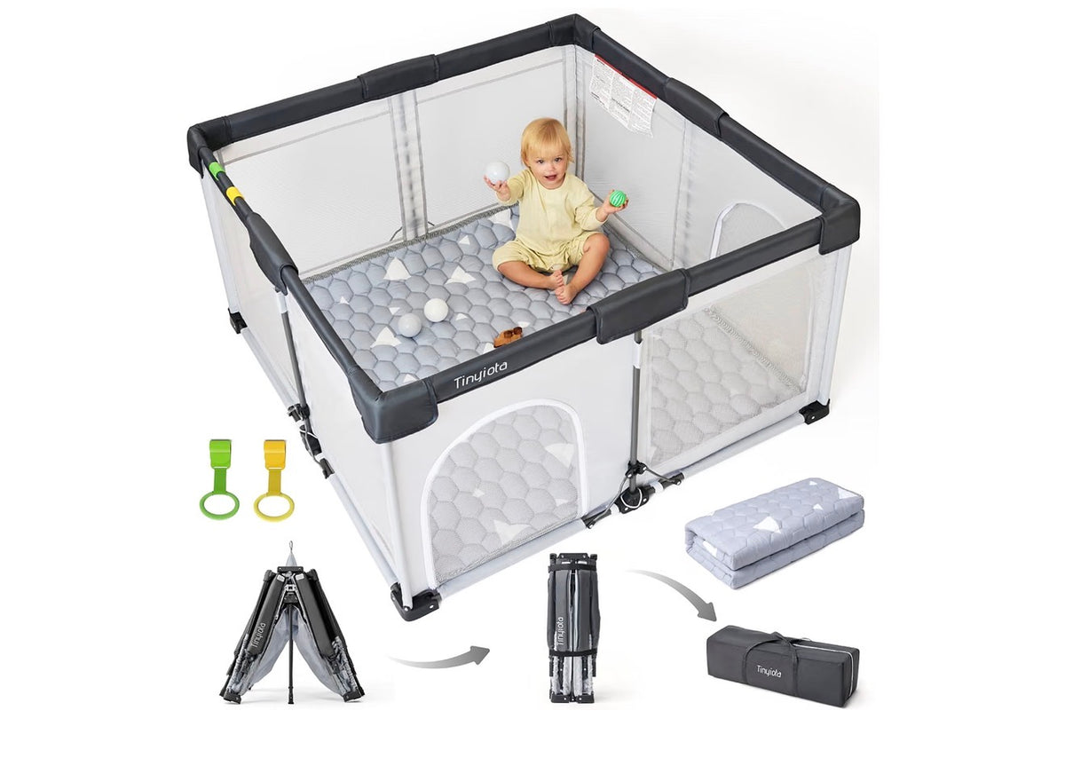 Foldable Playpen With Mat, 50x50, Gray