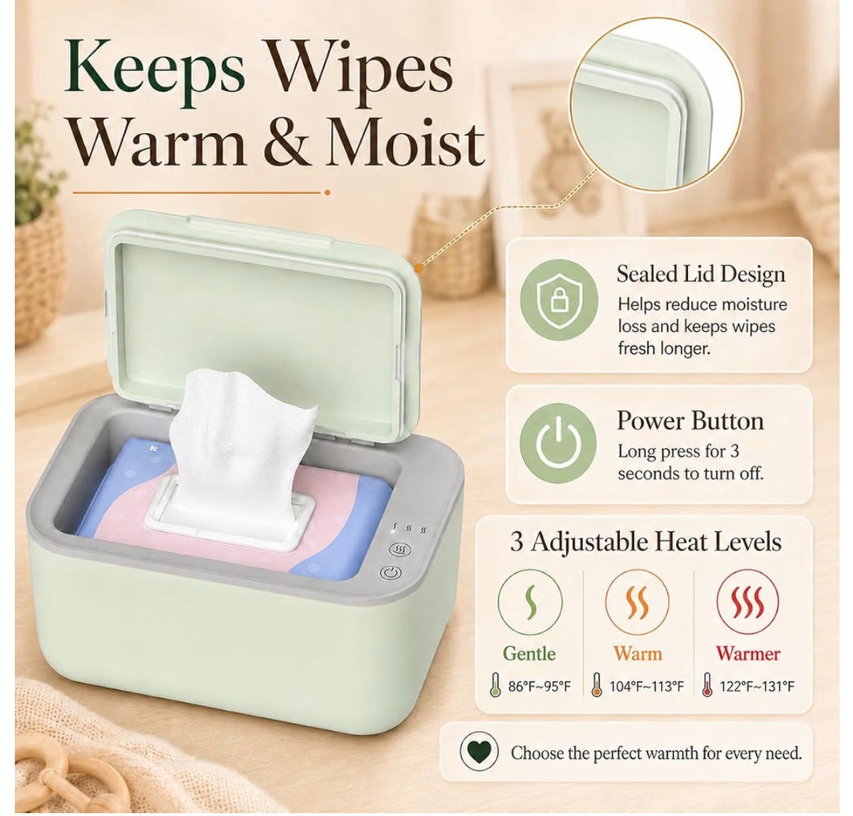 Awesmom Baby Wipe Warmer, Green