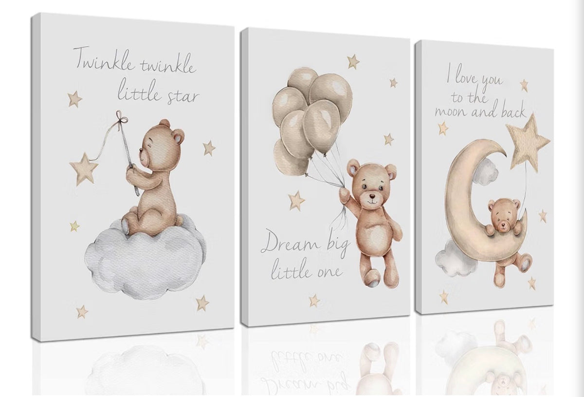 3 Psc Teddy Bear Wall Art