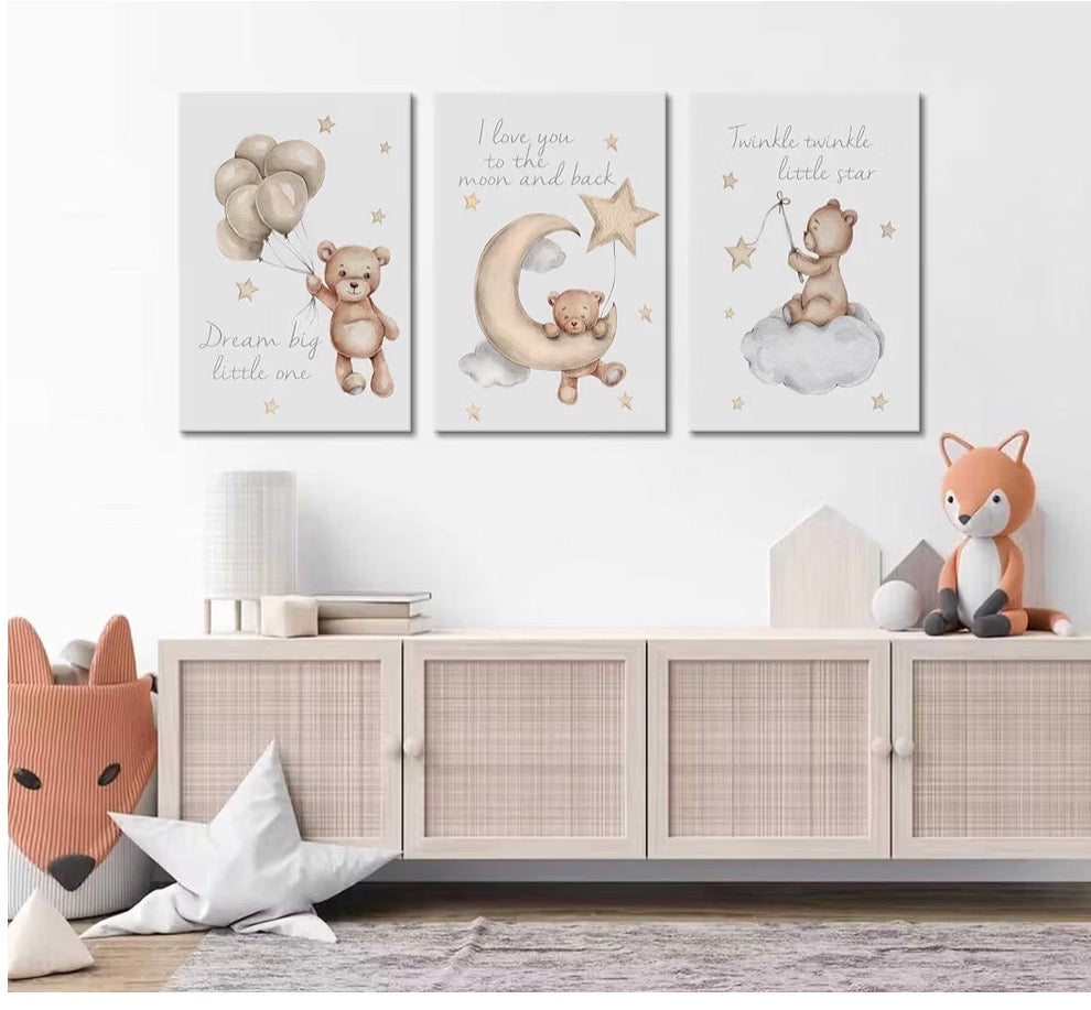 3 Psc Teddy Bear Wall Art
