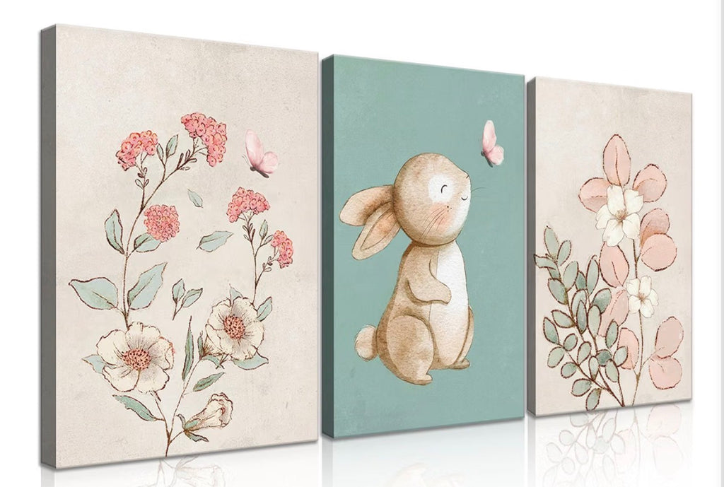 3 Pcs Nursery Bunny Wall Art