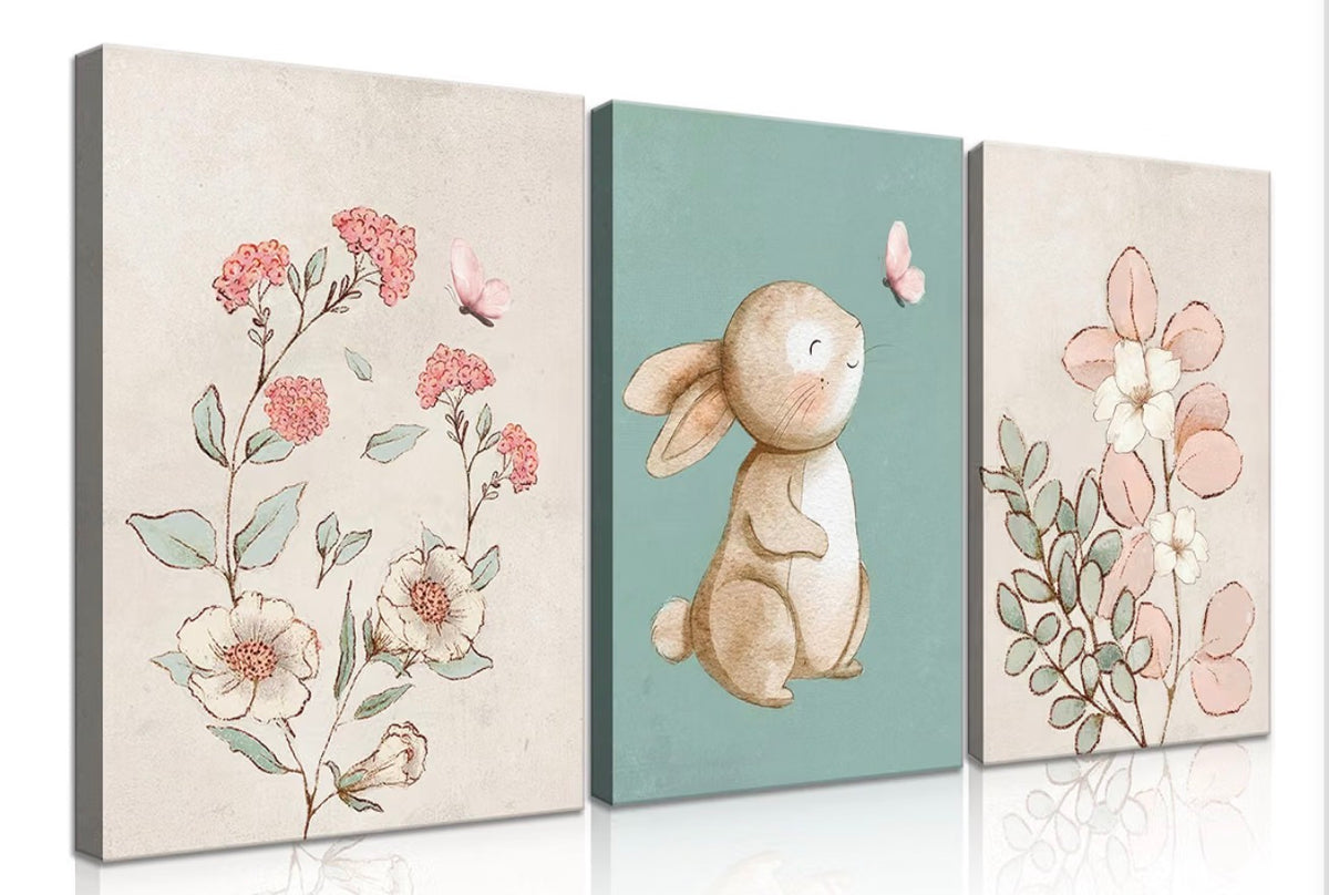 3 Pcs Nursery Bunny Wall Art