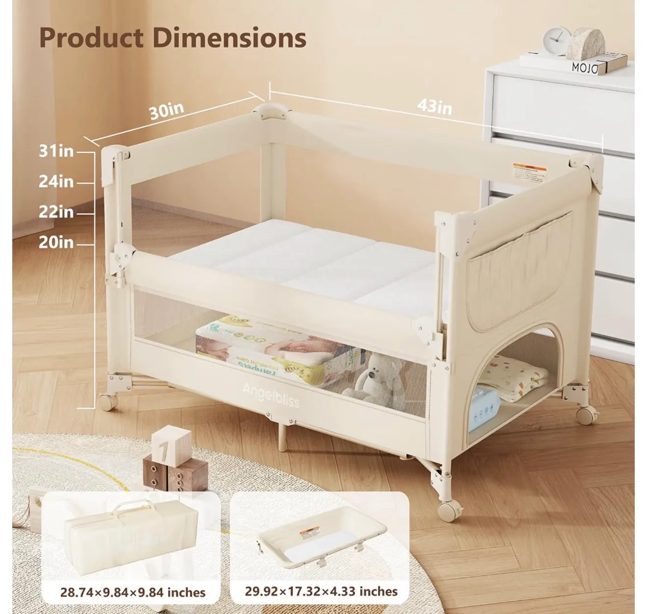 Angelbliss Baby Bassinet with Diaper Changer